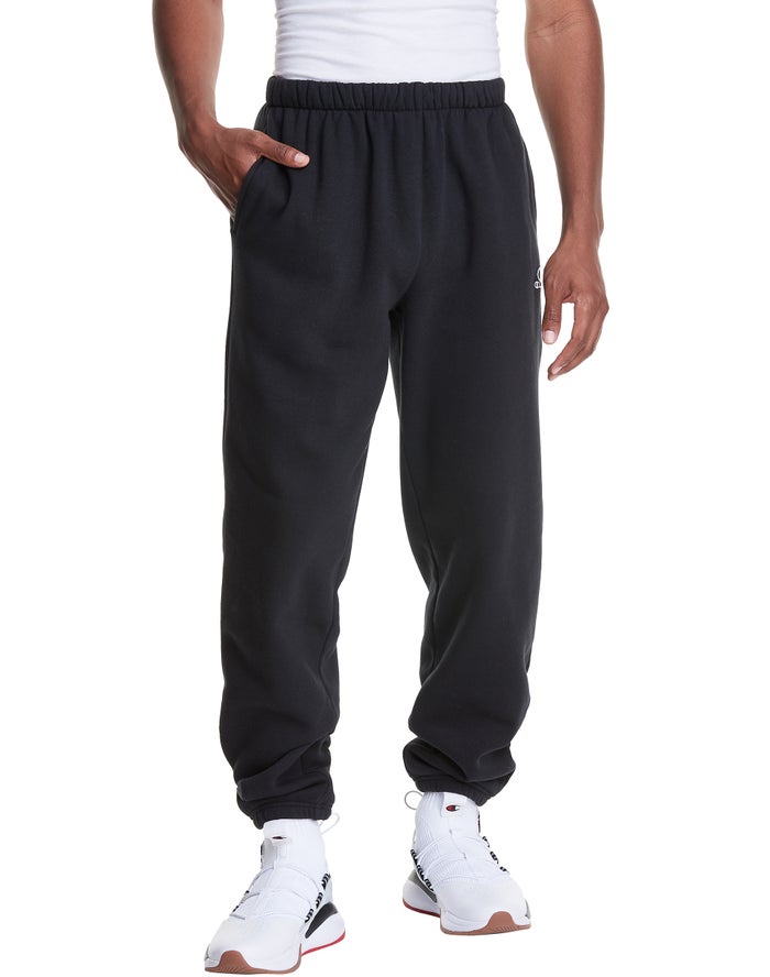 Champion Mens Pants NZ - Classic Fleece Embroidered Logo Black ( 1536-LZMPY )